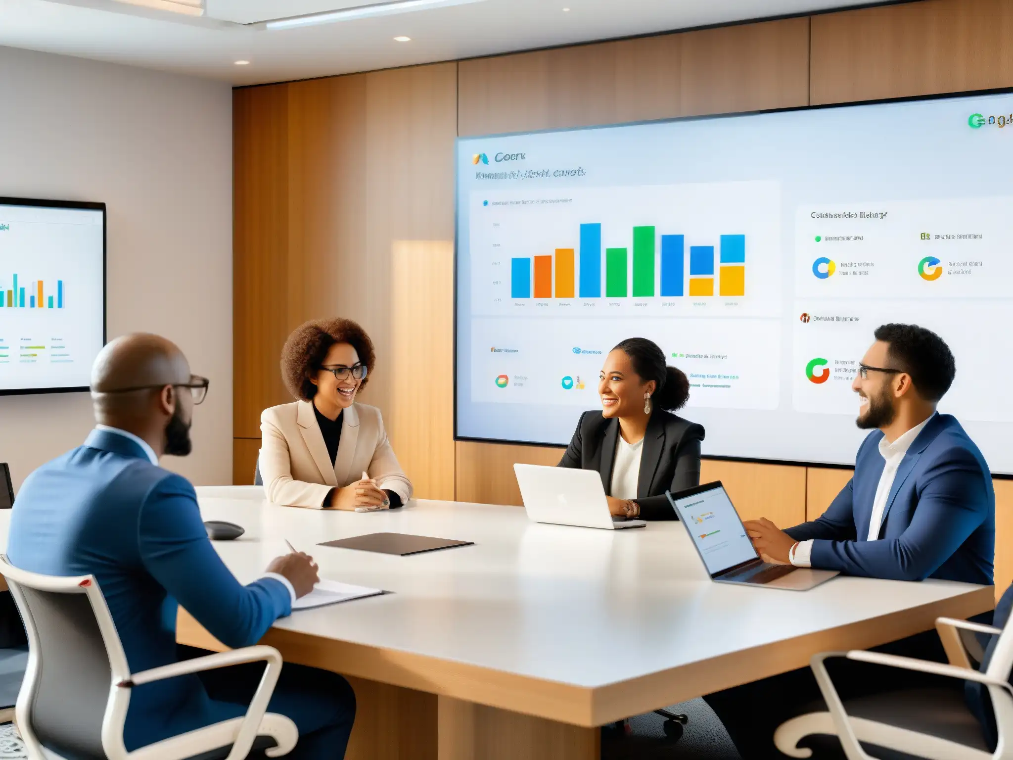 Reunión virtual vs Comparativa entre reunión presencial y virtual en Zoom y Google Meet para PYMES: diversidad y colaboración en un ambiente moderno y elegante