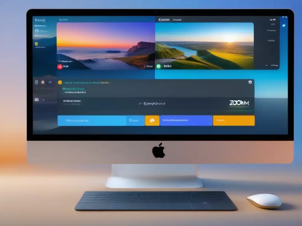 Comparativa Seguridad: Zoom vs Jitsi Meet Comparativa de seguridad en videoconferencias entre Zoom y Jitsi Meet, destacando sus interfaces modernas y características de seguridad