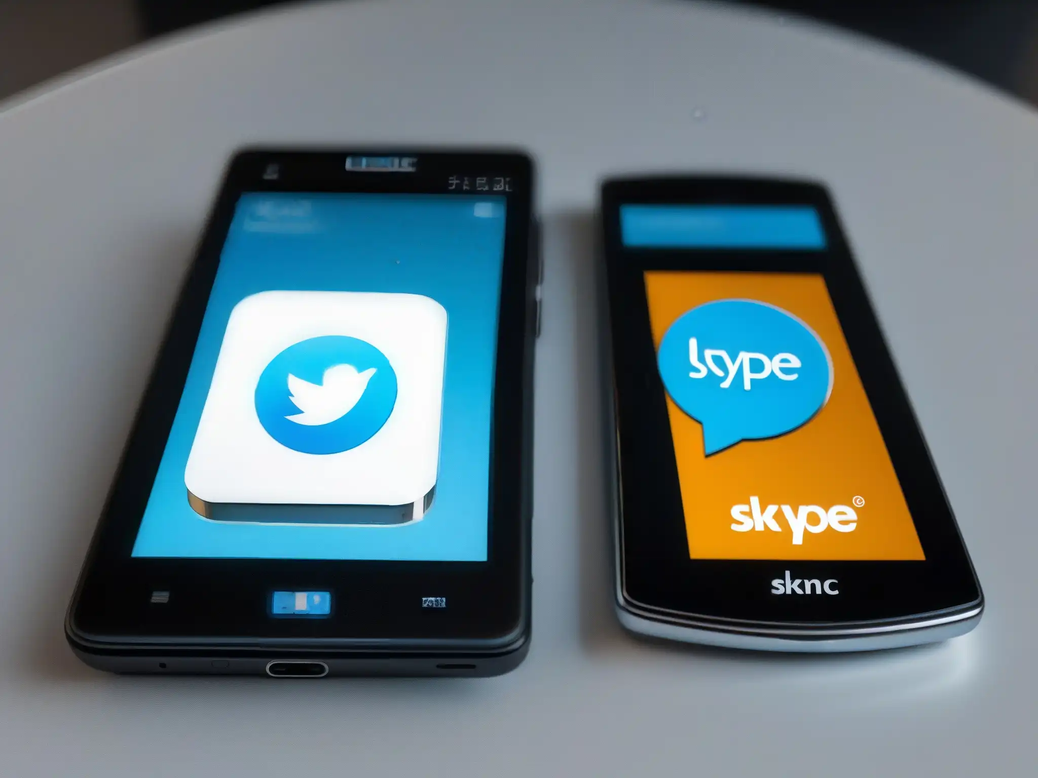 Comparativa de smartphones: Skype y Lync Microsoft Comparativa de smartphones con Skype y Lync Microsoft en interfaces modernas y detalladas, resaltando su naturaleza hightech