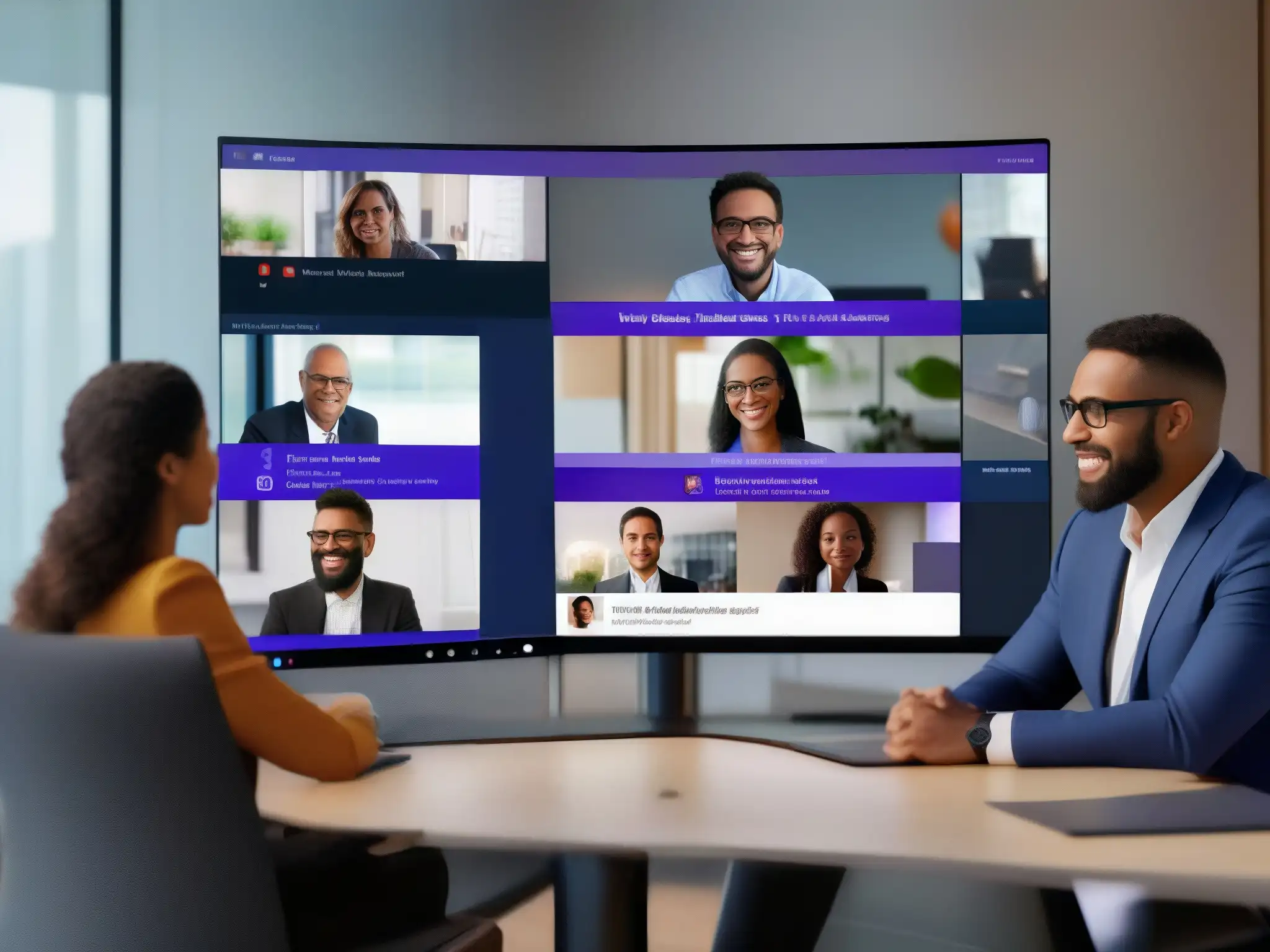 Comparación Zoom vs Comparativa videoconferencia profesionales Zoom Microsoft Teams: Imagen detallada de interfaces modernas en reunión corporativa