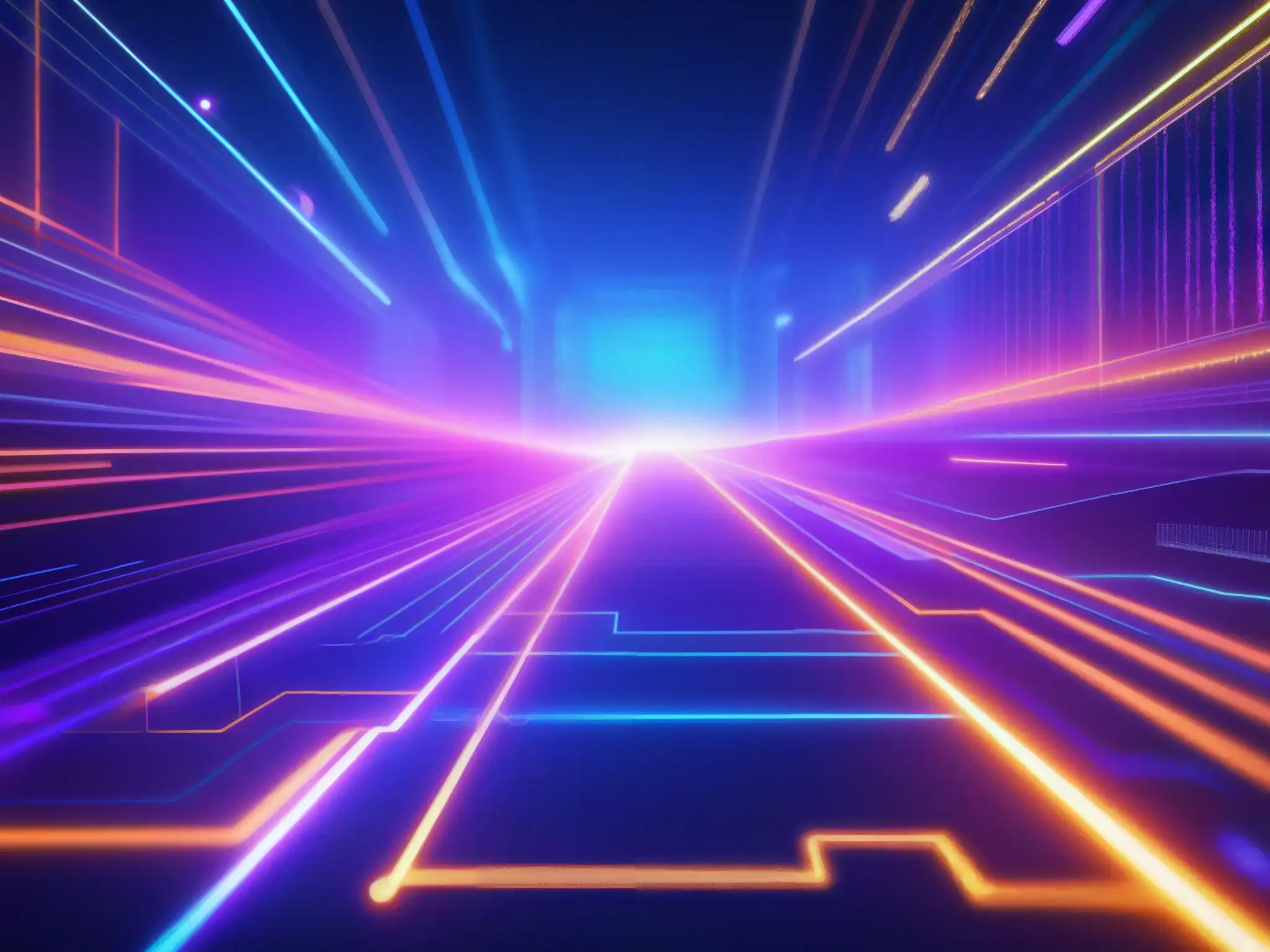 Algoritmo de video futurista en red 8K: procesamiento y compresión de datos Compleja red de algoritmo de codec de video futurista en vibrantes colores, representando procesamiento de datos y compresión