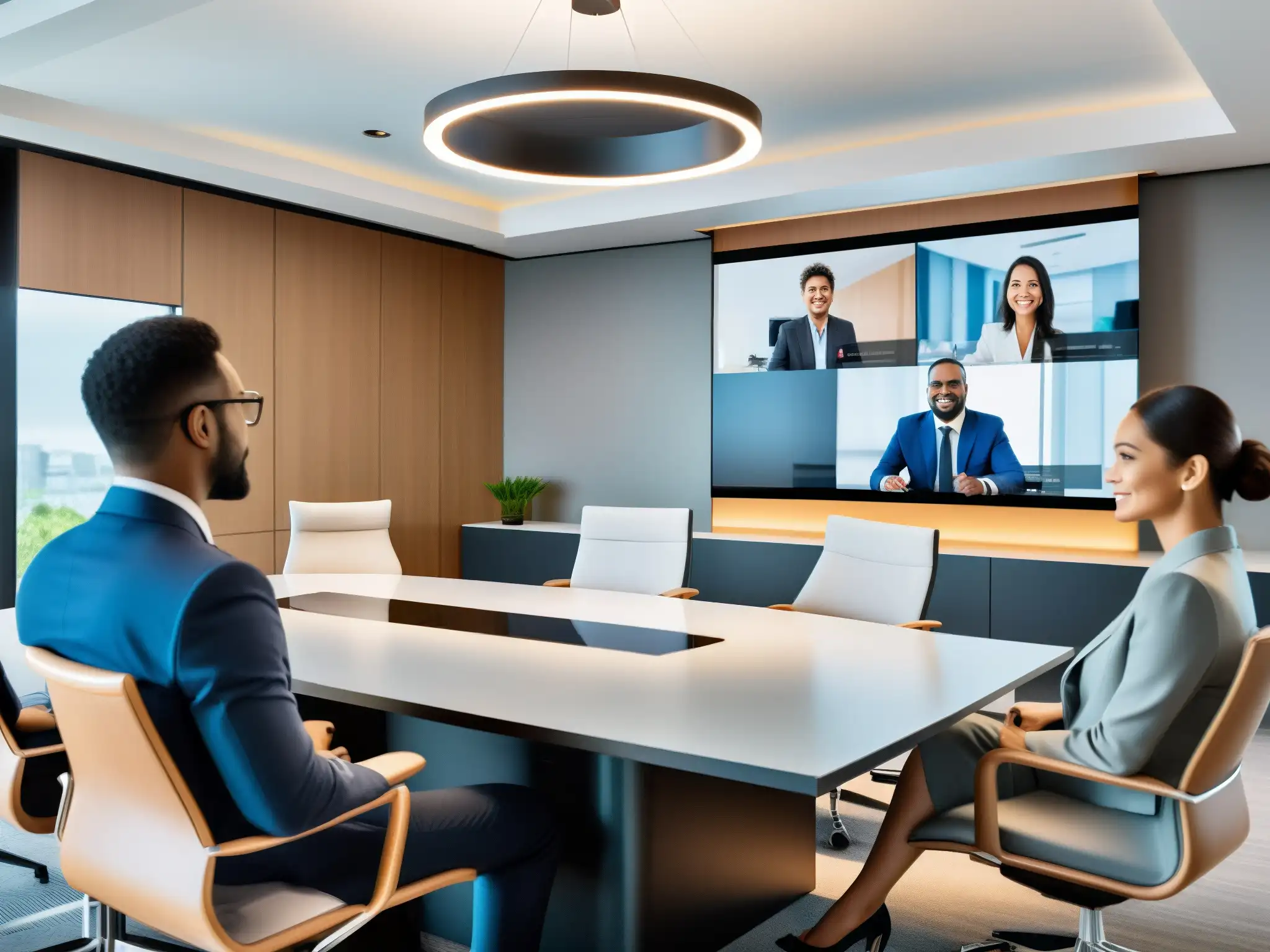 Videoconferencia profesional y moderna en un ambiente elegante Configuración elegante para videoconferencias profesionales con las mejores herramientas para una experiencia eficiente y sofisticada