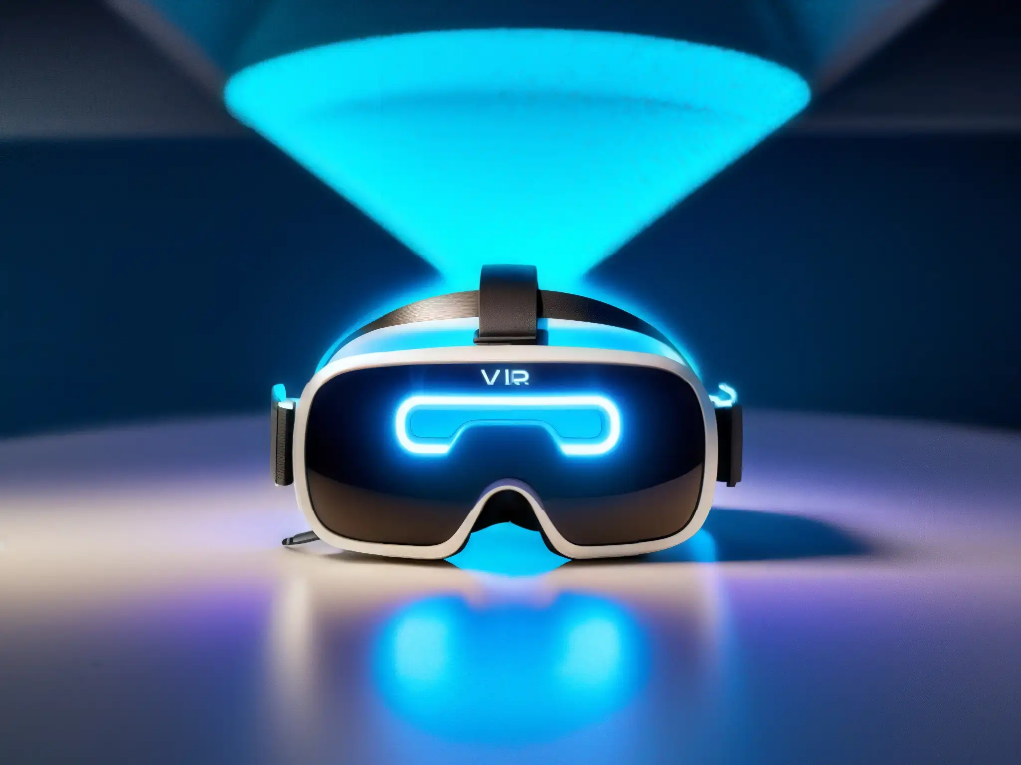 Realidad virtual segura: Privacidad en VR Configuración entorno realidad virtual videoconferencias: Headset de VR en un entorno futurista con icono de seguridad y escudo de privacidad