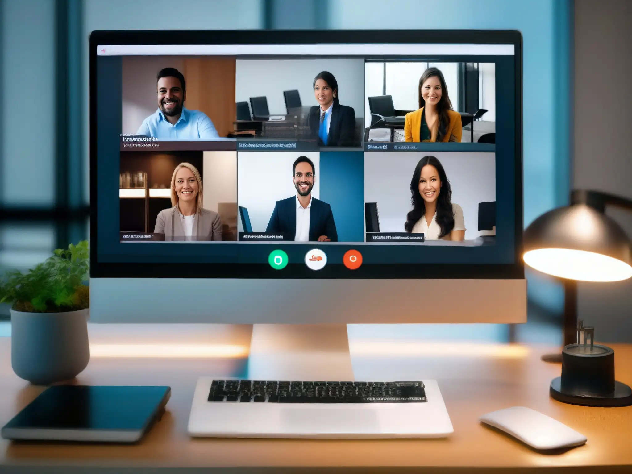 Configuración de videoconferencia moderna con WebRTC Configuración moderna para videoconferencia con WebRTC: cámaras web, laptop y luces profesionales transmiten un tono profesional y educativo