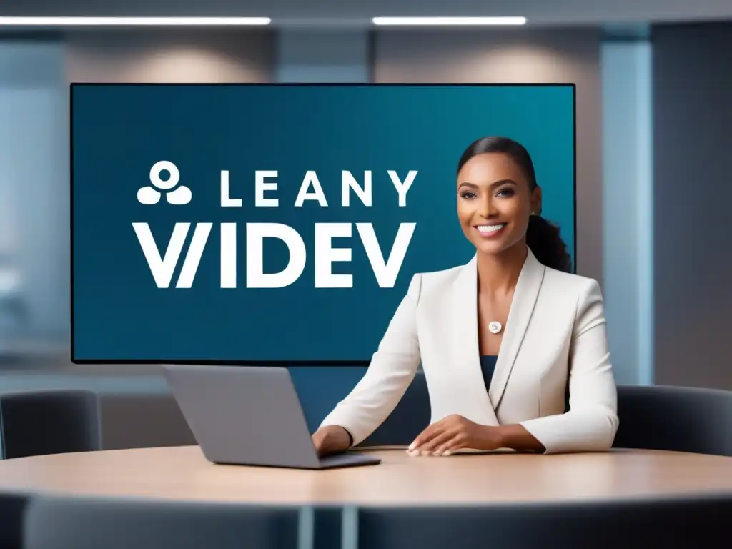 Conferencia virtual corporativa profesional con identidad de marca Una configuración moderna para videoconferencias con personalización de herramientas y ambiente profesional