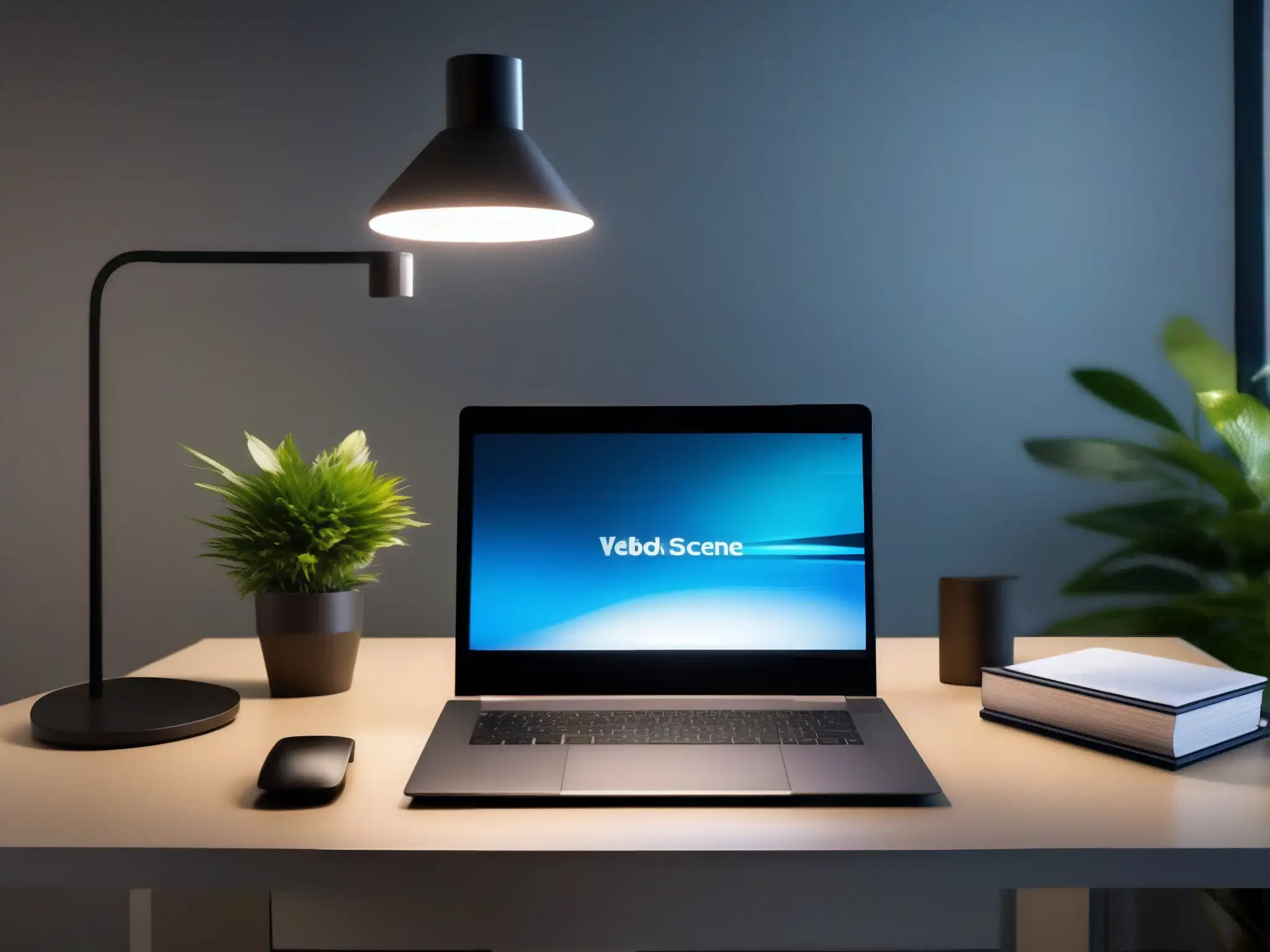 Oficina profesional con iluminación óptima para videollamadas Una configuración profesional para videoconferencias, con iluminación óptima y un ambiente sofisticado