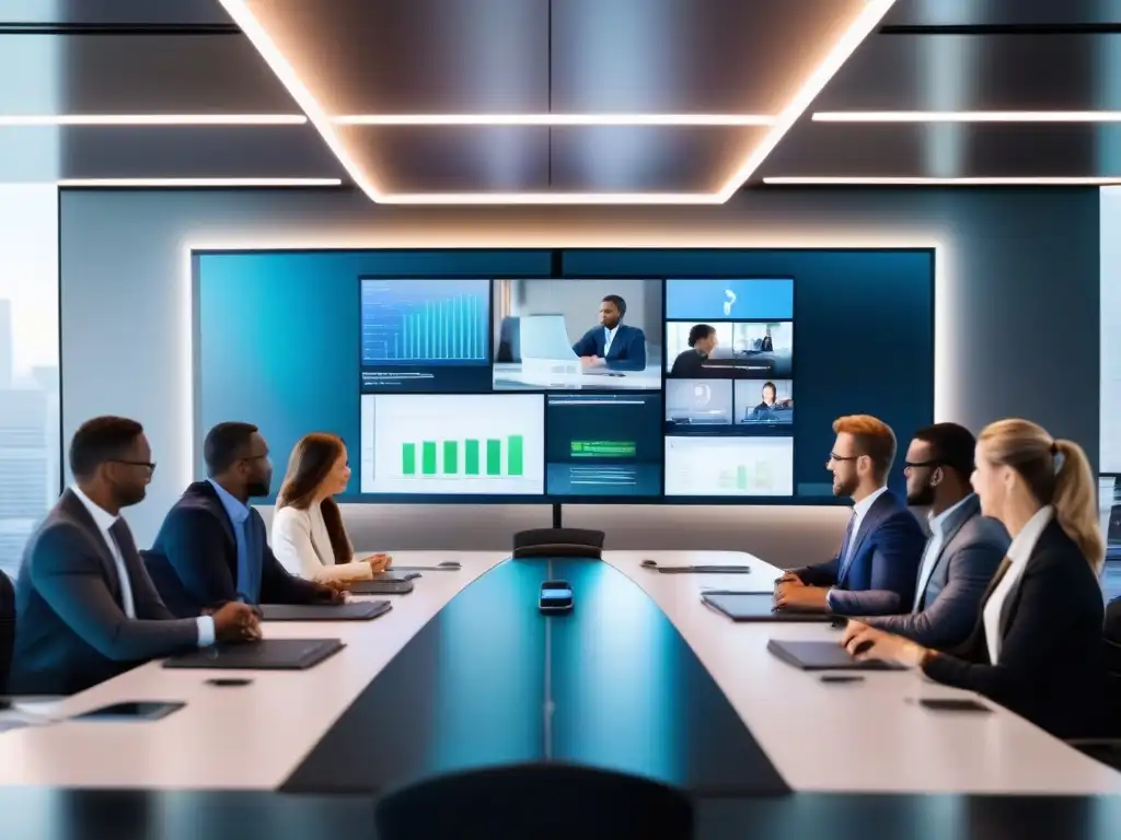 Conferencia virtual profesional: tecnología avanzada y análisis de datos Configuración profesional para videoconferencias con tecnología moderna de alta resolución y análisis de datos