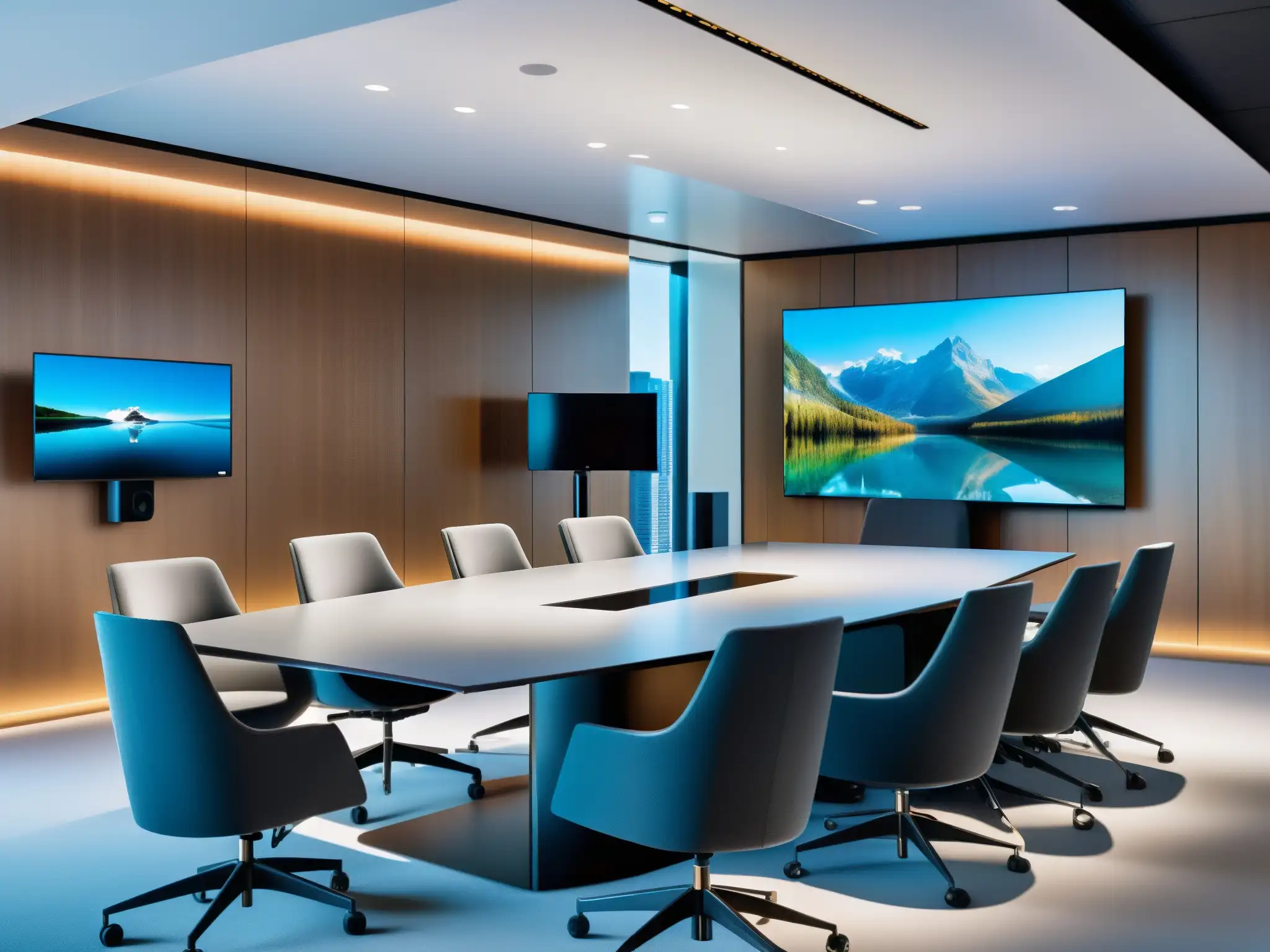 Oficina profesional con moderno equipo de videoconferencia 8K Una configuración de videoconferencia de alta tecnología en una oficina profesional