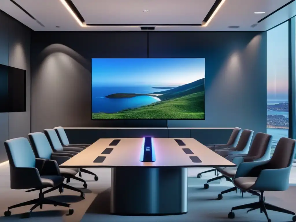 Setup de videoconferencia 5G: ultra definido y futurista Configuración de videoconferencia profesional de alta calidad con tecnología 5G para videoconferencias profesionales inmersivas y de alta calidad
