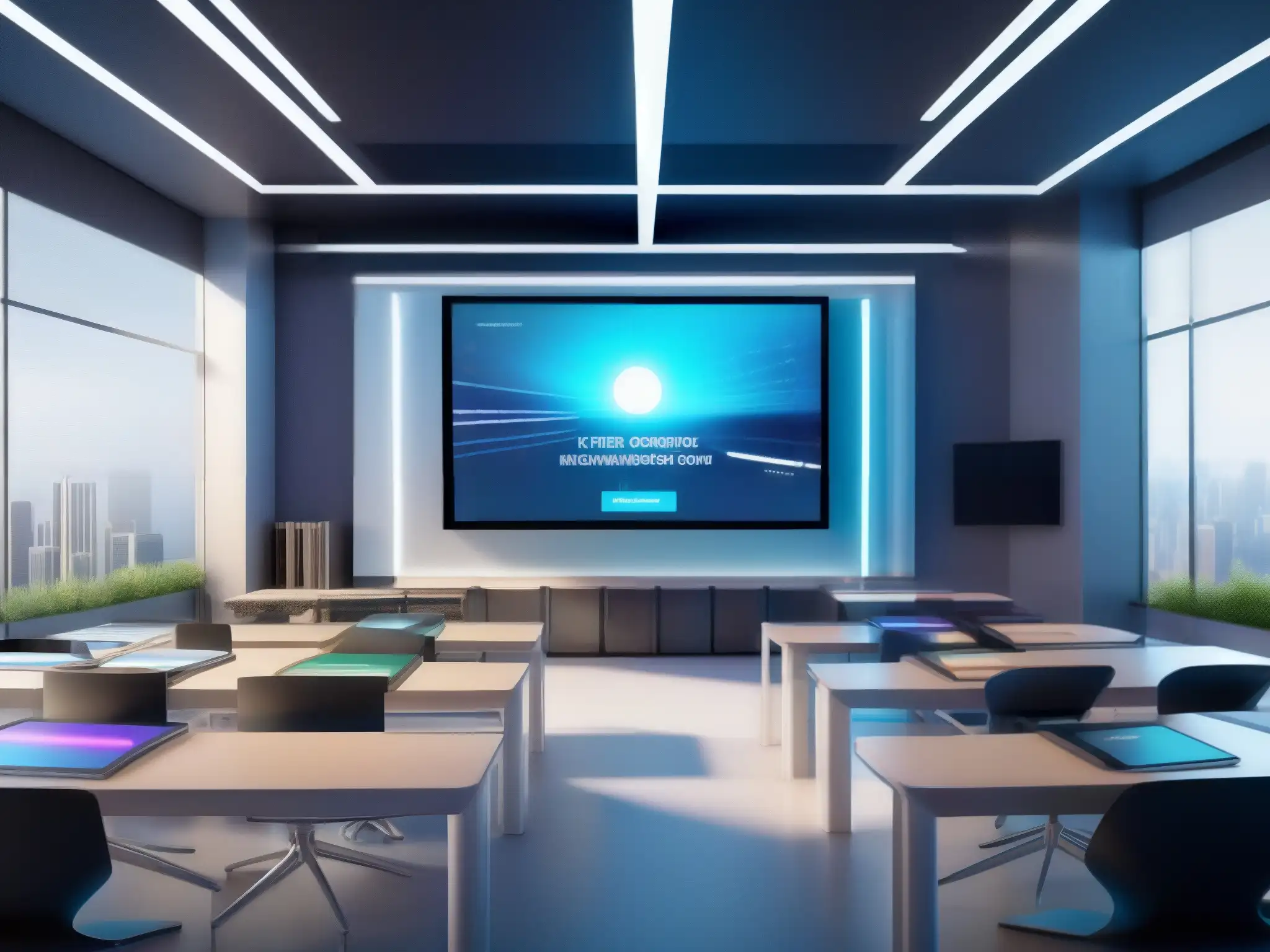 Aula virtual futurista: educación interactiva de vanguardia Consejos para la gestión eficiente del tiempo en aulas virtuales: entorno moderno con tecnología avanzada para el aprendizaje interactivo