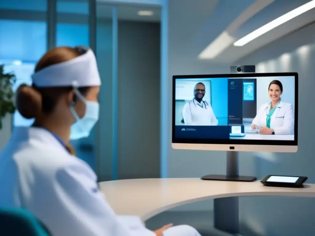 Telemedicina avanzada en Hospital Clínic de Barcelona Una consulta de telemedicina de vanguardia en Hospital Clínic de Barcelona, mostrando la transformación digital con Webex en el sector salud