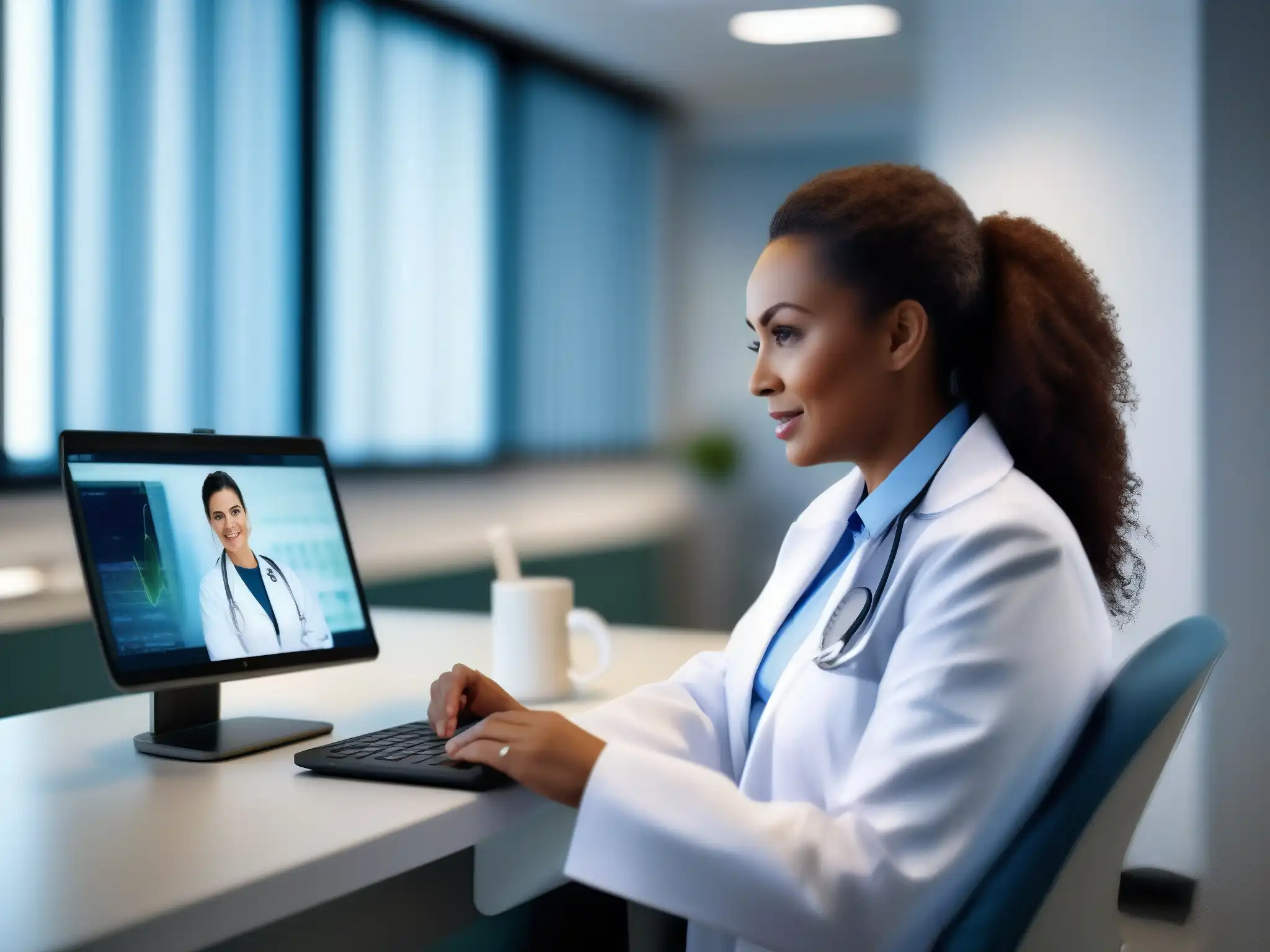Consultorio médico moderno con consulta por video Consultas médicas modernas con tecnología de videoconferencia integrada