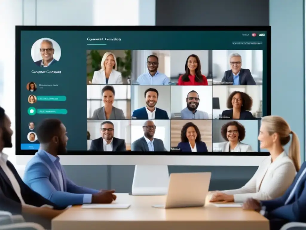 Consultores profesionales colaboran con Webex en reunión virtual Consultores profesionales colaborando en videoconferencia con herramientas para consultoría, en un entorno profesional y tecnológico de alto nivel