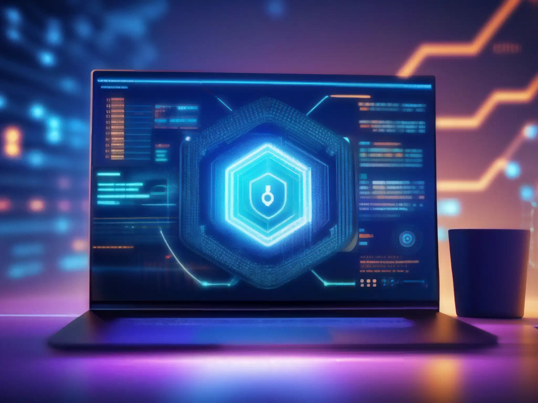 Algoritmo de encriptación moderno en acción: seguridad avanzada Detallada imagen de algoritmo de encriptación en pantalla, reflejando sofisticadas medidas de seguridad para videoconferencias