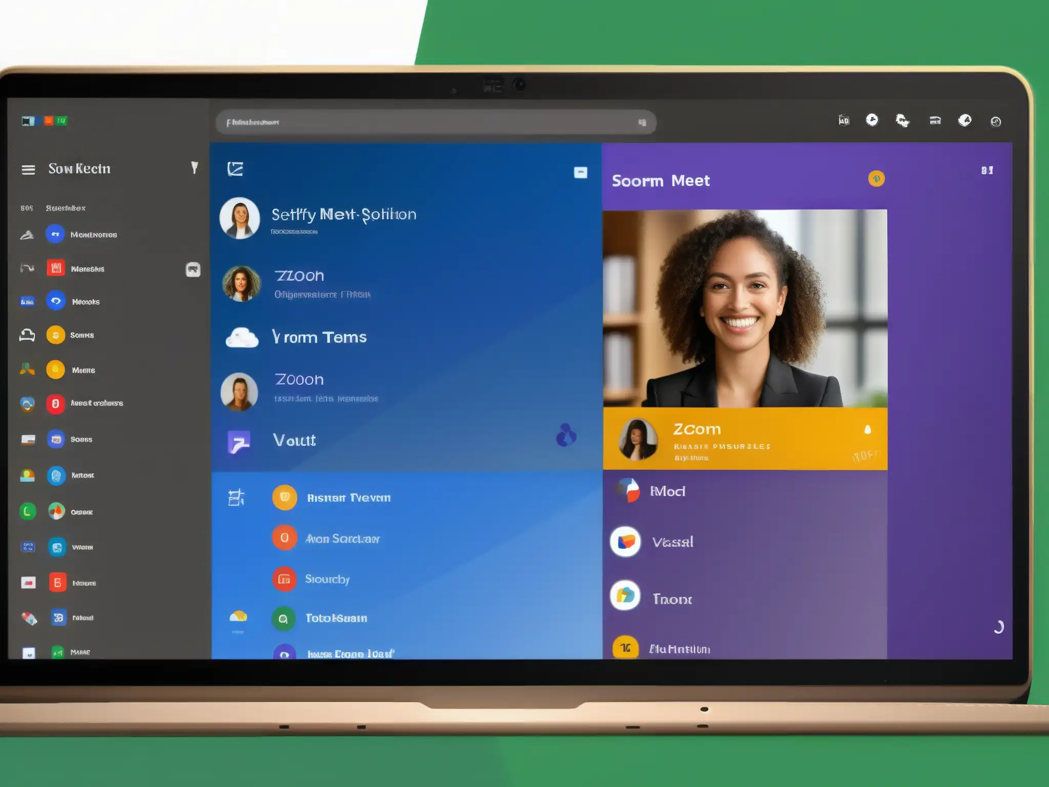 Comparación seguridad Zoom, Teams y Meet Comparación detallada de interfaces de Zoom, Microsoft Teams y Google Meet resaltando sus opciones de seguridad