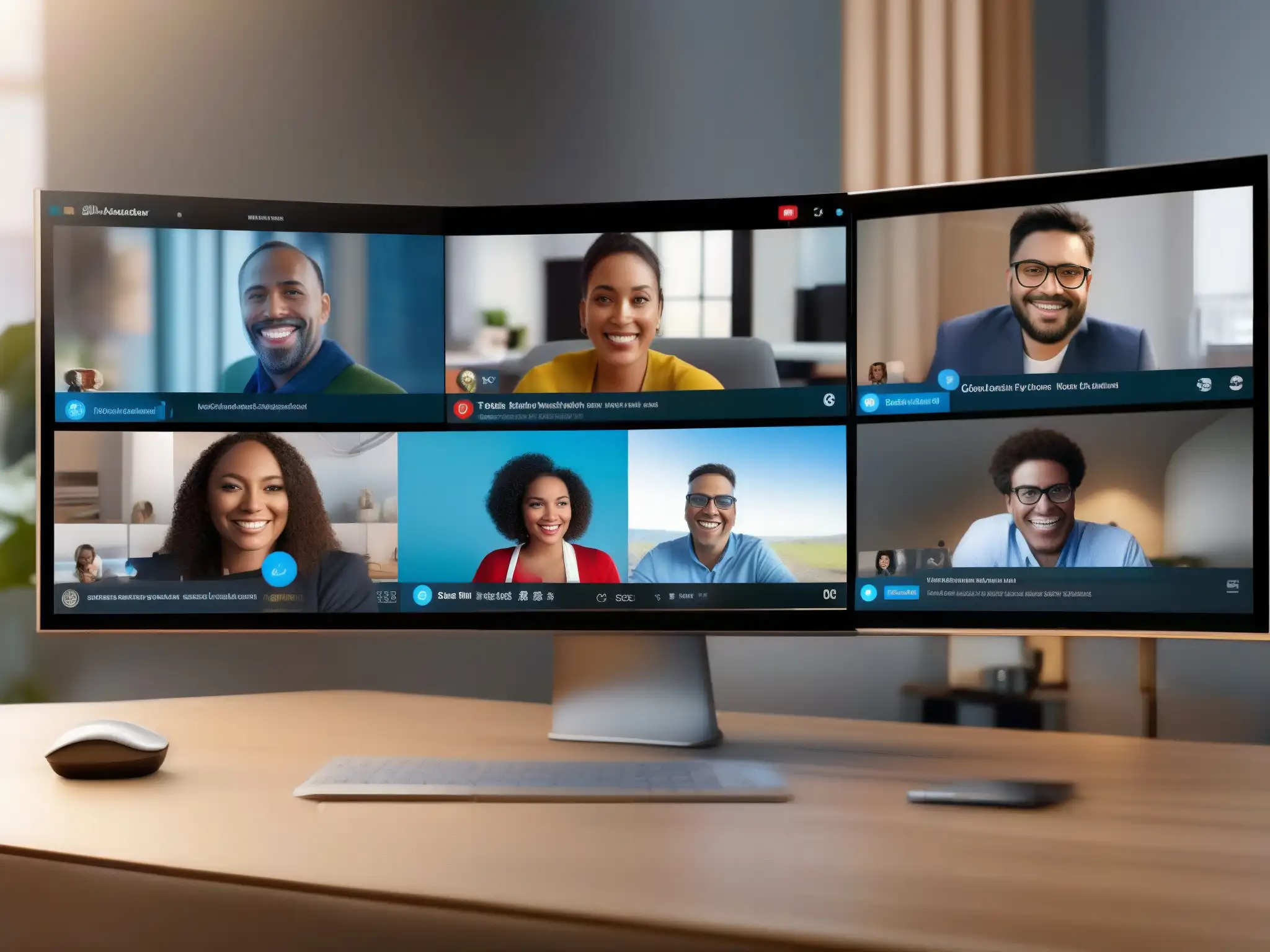 Comparativa 8K: Grabación y Almacenamiento en Skype, Zoom, Teams y Meet Comparación detallada en 8K de interfaces de Skype, Zoom, Microsoft Teams y Google Meet, resaltando opciones de grabación en videoconferencia