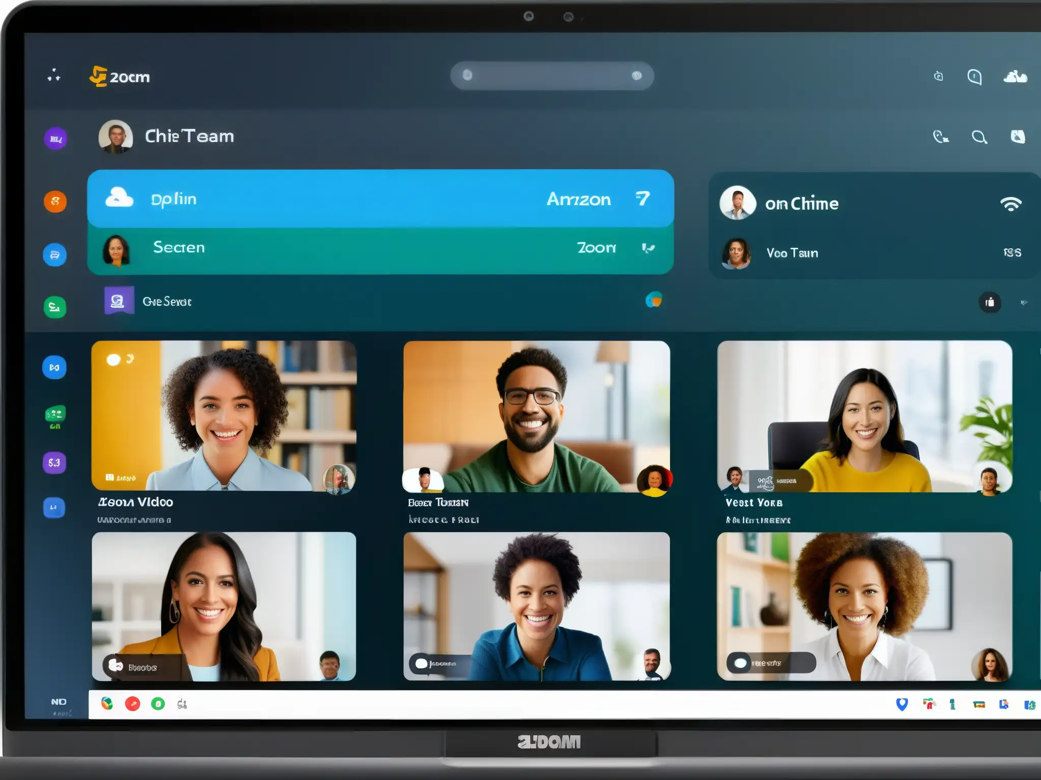 Comparativa Amazon Chime vs Zoom, Teams, Meet Comparación detallada de Amazon Chime con otras plataformas de videoconferencia, destacando su diseño moderno y funciones clave