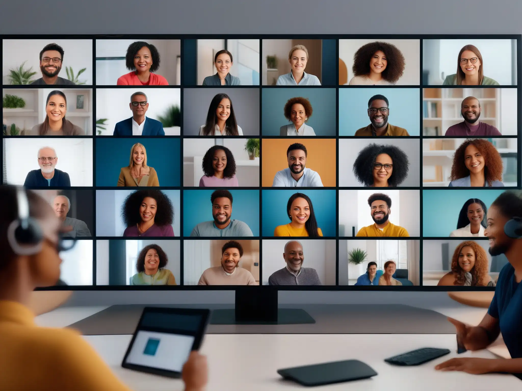 Videoconferencia inclusiva: Accesibilidad 8k Un detallado 8k de una videoconferencia inclusiva con funciones de accesibilidad