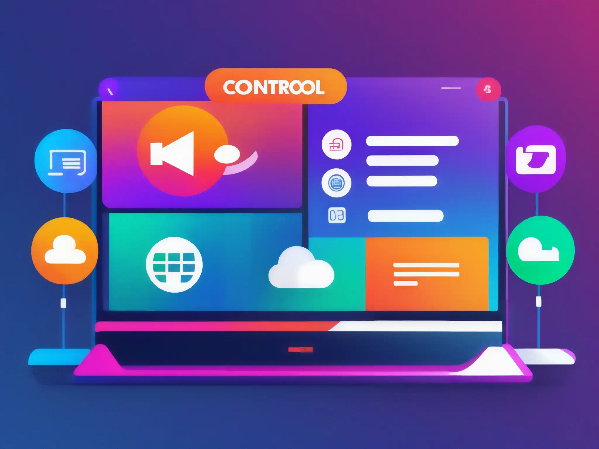 Interfaz de videoconferencia moderna con iconos intuitivos Detalle de interfaz moderna para videoconferencia con iconos intuitivos en videoconferencia, colores vibrantes y diseño visualmente impactante