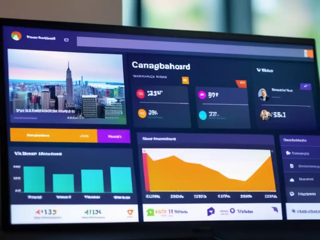 Análisis de Videoconferencias: Gráficos Impactantes Detalle de pantalla de ordenador con panel de análisis de videoconferencias, mostrando métricas de impacto