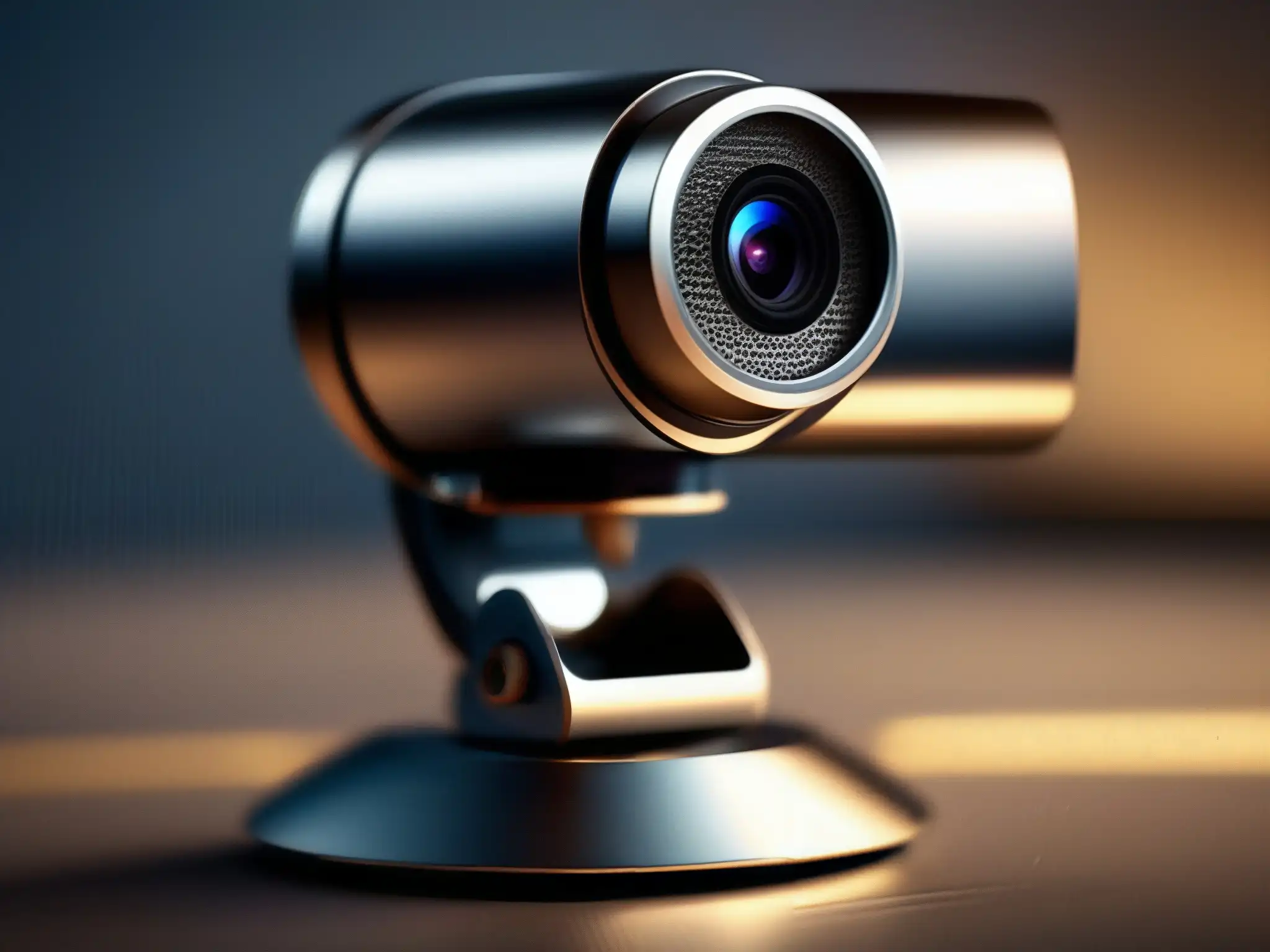 Detalles de alta tecnología: webcam y micrófono profesional Detalle ultramoderno de webcam y micrófono, resaltando su alta tecnología y diseño elegante