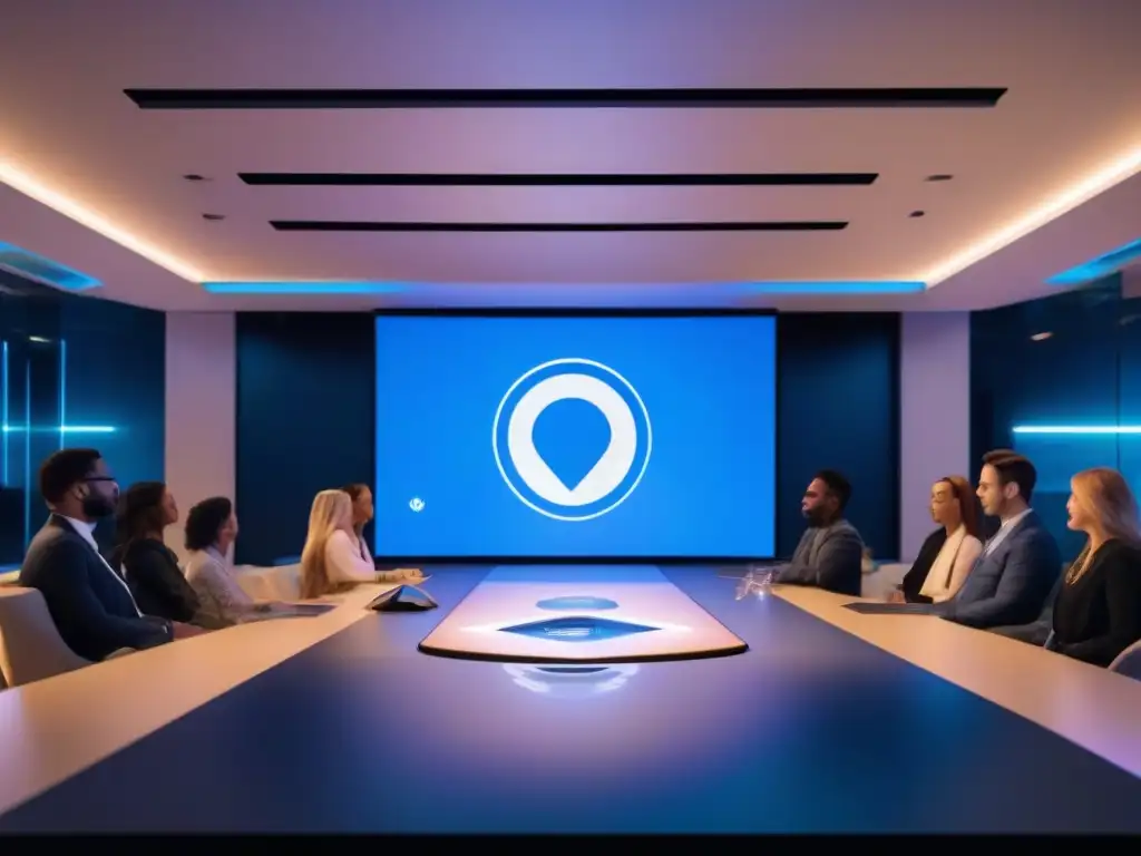 Conferencia virtual segura y futurista: Criptografía y Privacidad Detalle ultramoderno de videoconferencia resaltando la importancia de la criptografía en la seguridad y privacidad de las sesiones