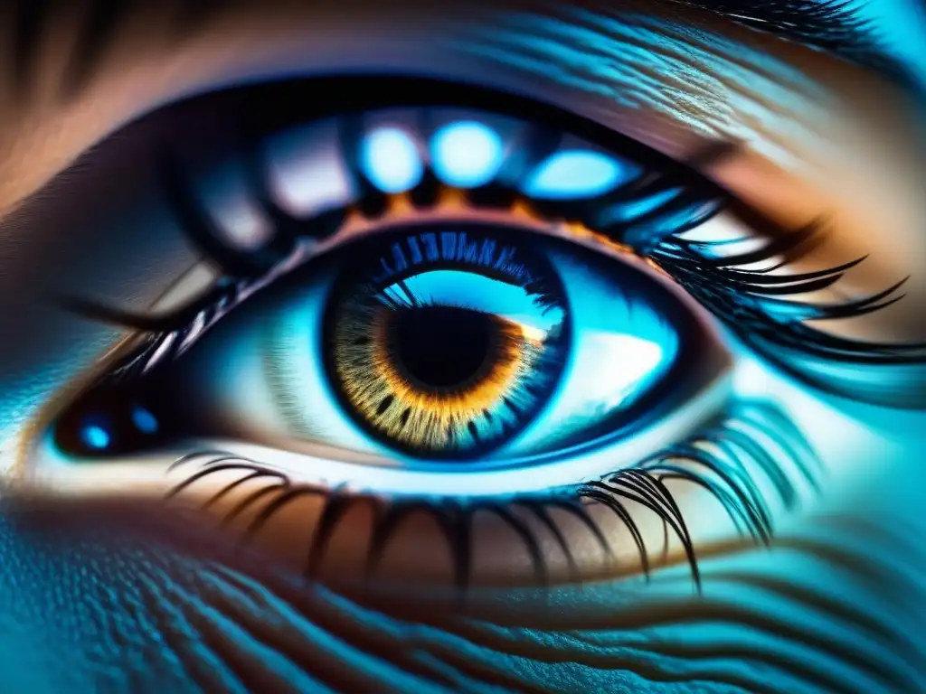 Mirada profunda a pantalla de videoconferencia Detalles íntimos: ojo refleja pantalla de videoconferencia, muestra privacidad y profesionalismo