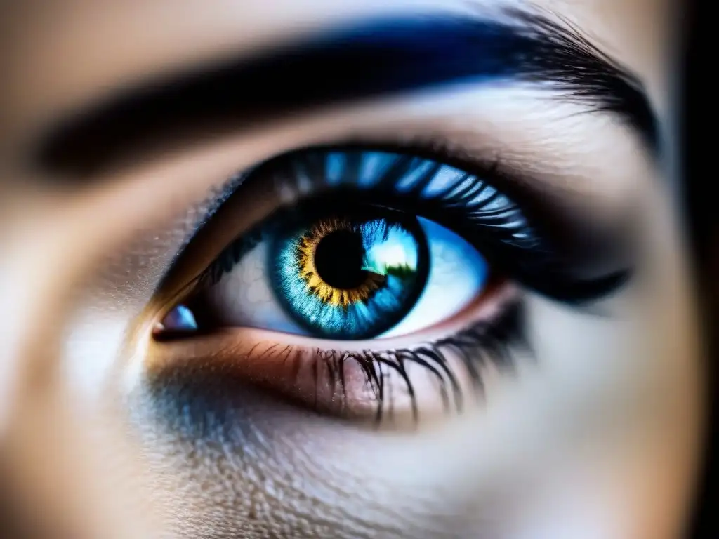 Detalles precisos de la mirada: avances en seguimiento facial Detalles intrincados del rostro en alta resolución, exudando profesionalismo y modernidad, para mejorar seguimiento ocular facial en videoconferencias