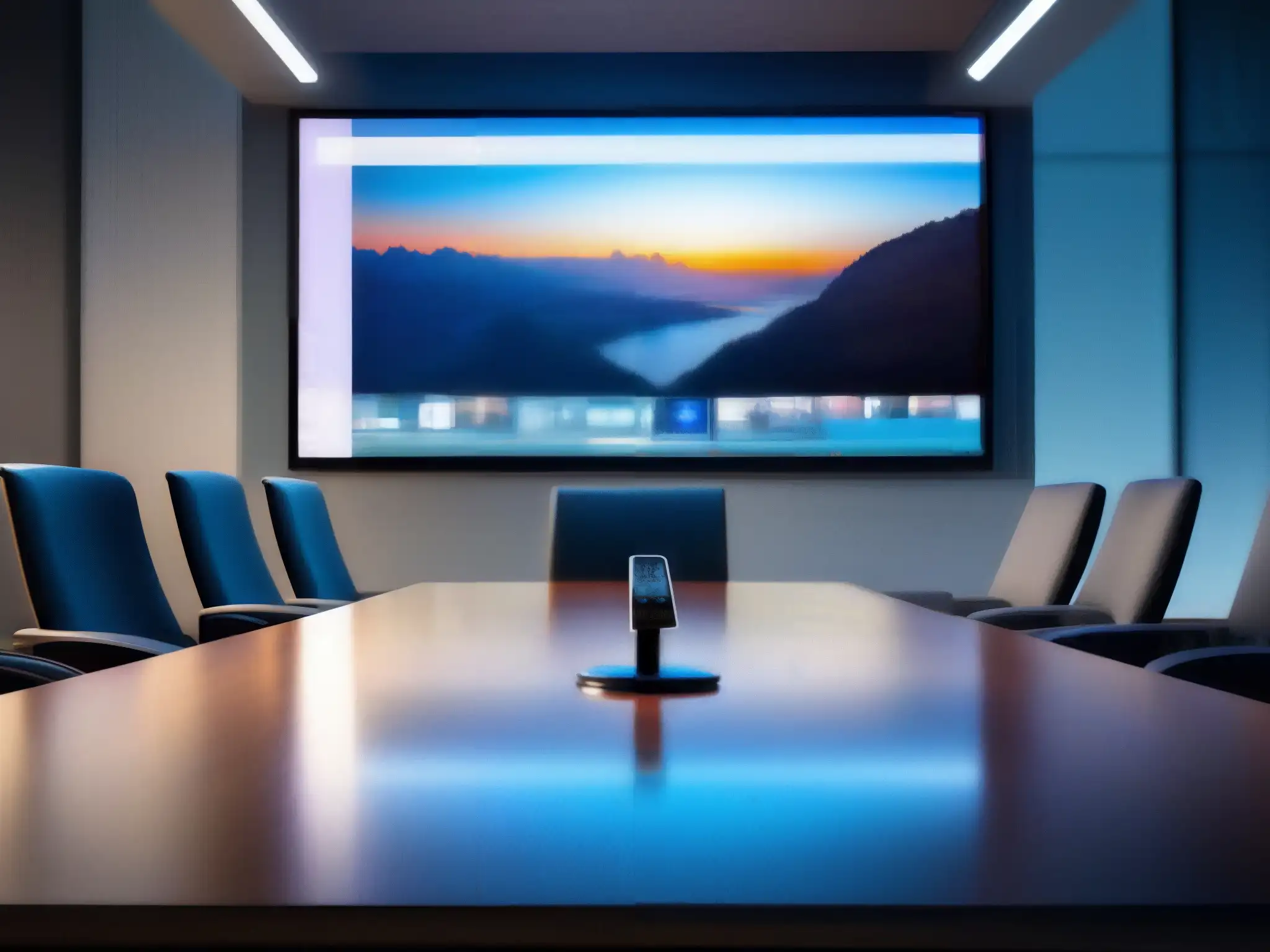 Imagen de videoconferencia profesional con tecnología de fondo virtual Detección de fondo en videoconferencias: Imagen de alta resolución que muestra una tecnología moderna y elegante en acción, mejorando la experiencia de comunicación virtual con un ambiente dinámico y profesional