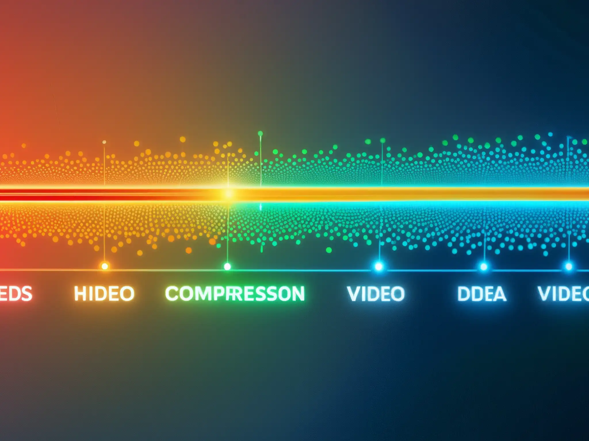 Diagrama de compresión de video de alta resolución Diagrama de técnicas de compresión de video, con nodos coloridos y líneas luminosas, creando una atmósfera tecnológica futurista