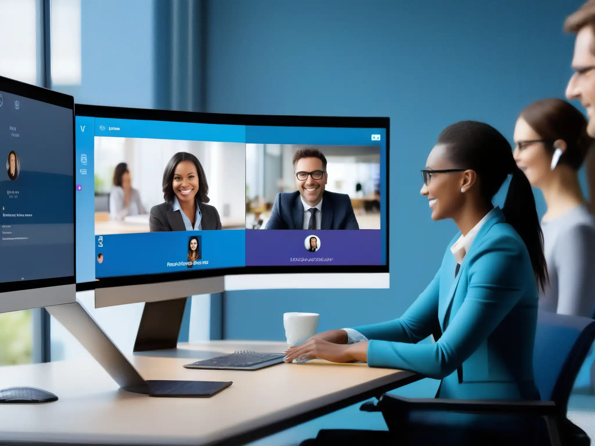 Skype for Business vs Diferencias entre Skype for Business y Microsoft Teams: contraste entre comunicación empresarial tradicional e innovadora en una oficina profesional