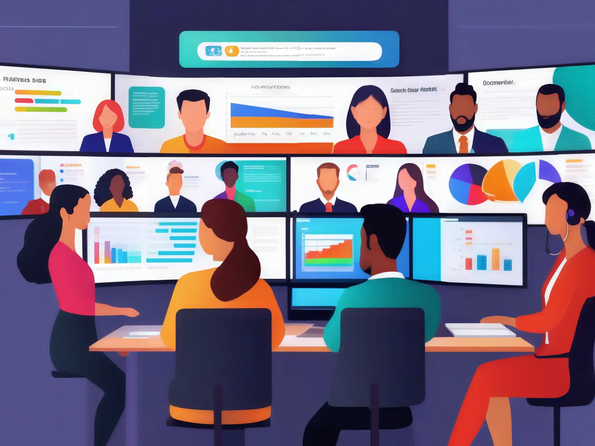 Equipo virtual dinámico: colaboración en acción Dinámicas de equipo virtuales: Profesionales participan activamente en un ejercicio colaborativo online, mostrando entusiasmo y compromiso