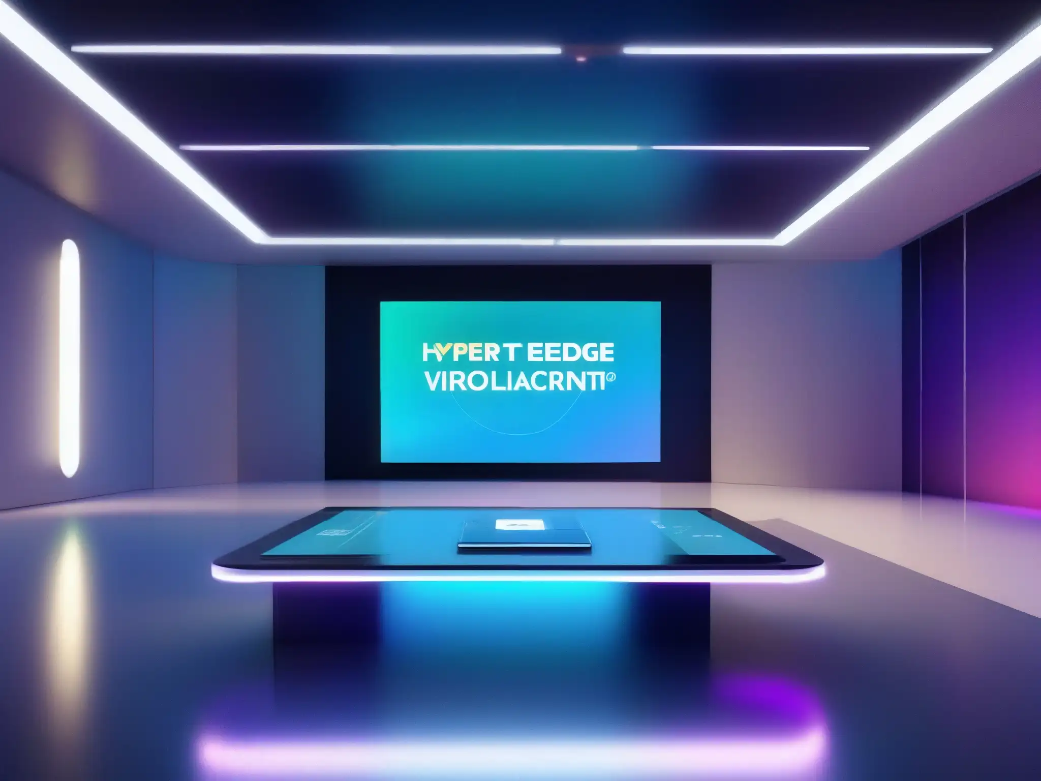 Diseño de interfaz futurista para videoconferencias Diseño de interfaces de videoconferencia futurista con elementos holográficos, integración virtual y física, colores vibrantes y tecnología innovadora