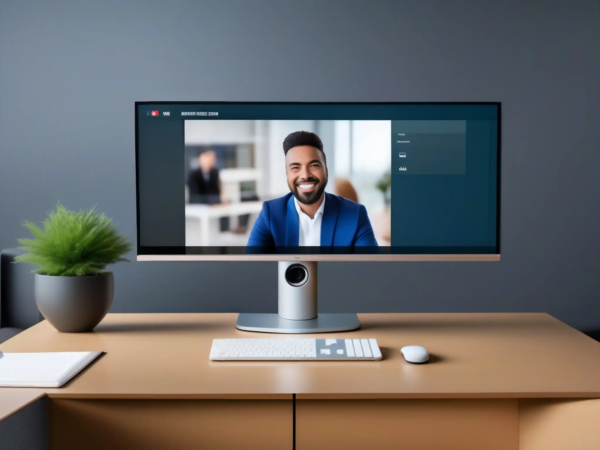 Interfaz de videoconferencia moderna y eficiente Diseño de interfaz en videoconferencias: Imagen de interfaz moderna y elegante en alta resolución, con diseño limpio y profesional