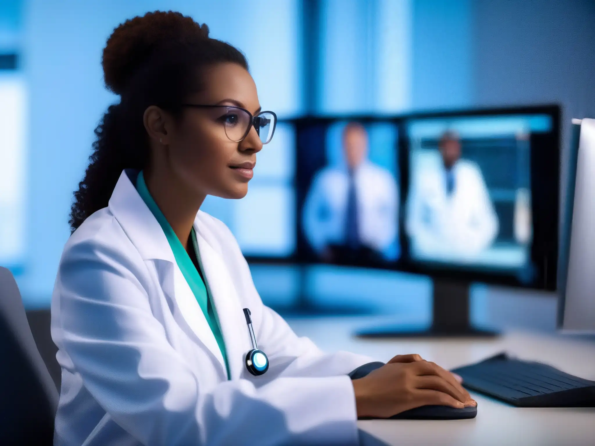 Videoconsulta médica: confianza y profesionalidad Un doctor en bata blanca habla con un paciente en videoconferencia