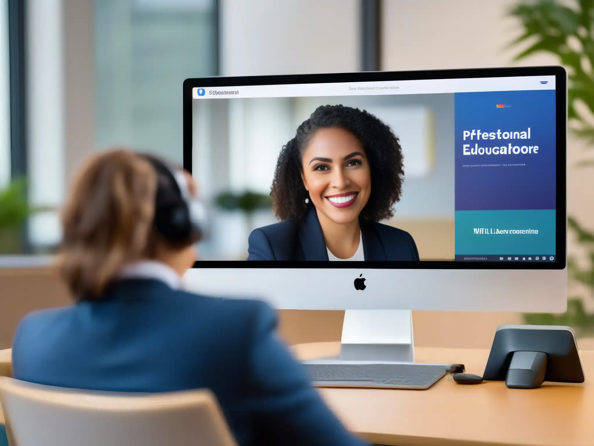Maestro virtual en acción: enseñanza interactiva y eficiente Un educador profesional utiliza una de las mejores herramientas de videoconferencia en un entorno de aprendizaje virtual moderno y envolvente