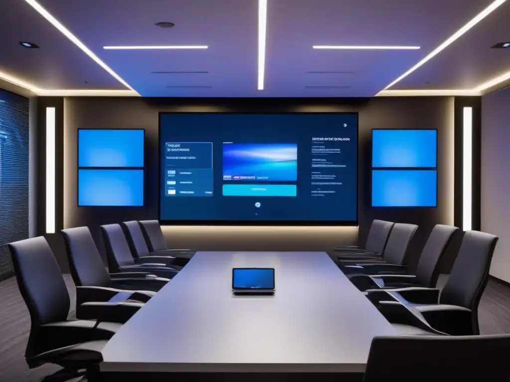 Configuración de videoconferencia de alta tecnología Implementación efectiva protocolos seguridad videoconferencias en un entorno profesional y futurista de alta tecnología