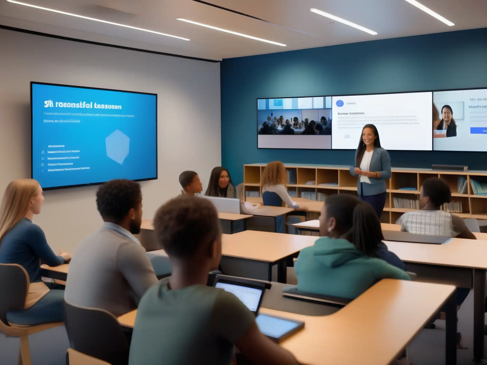 Aula virtual moderna con estudiantes participativos en Jitsi Meet Una emocionante clase virtual con Jitsi Meet