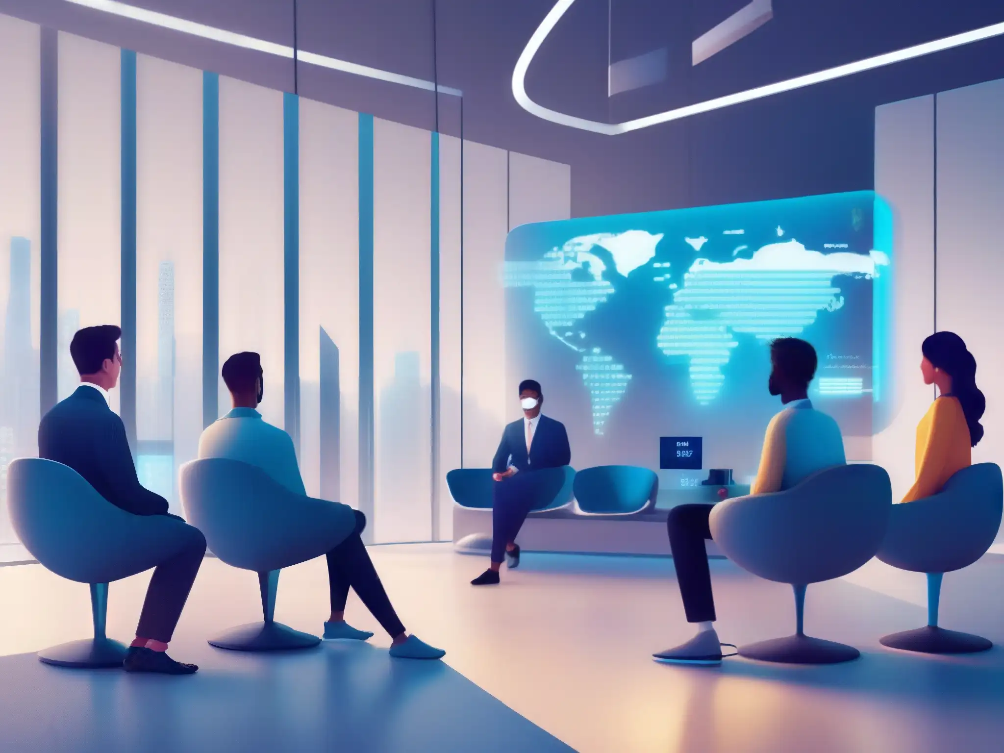 Espera virtual: seguridad y profesionalismo Un emocionante y seguro salón de espera virtual con un diseño futurista y avanzados protocolos de seguridad en pantalla