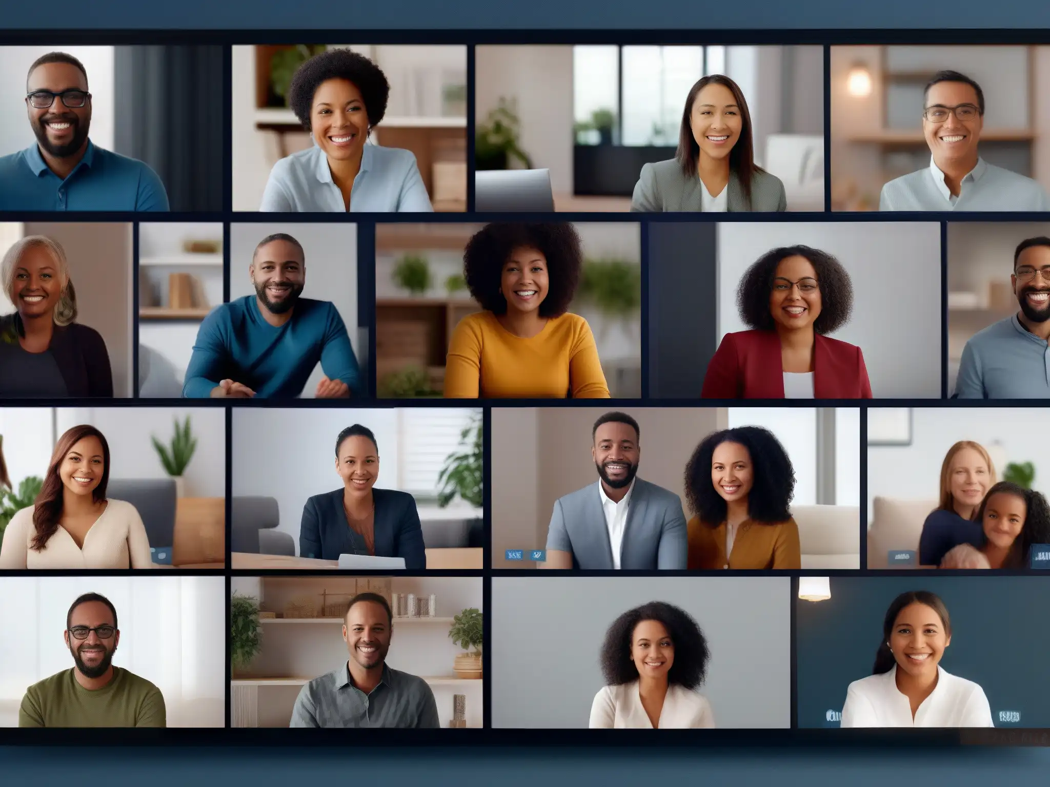 Reunión virtual familiar: expresiones y gestos en alta resolución Una emotiva reunión familiar virtual con lenguaje no verbal en videoconferencias