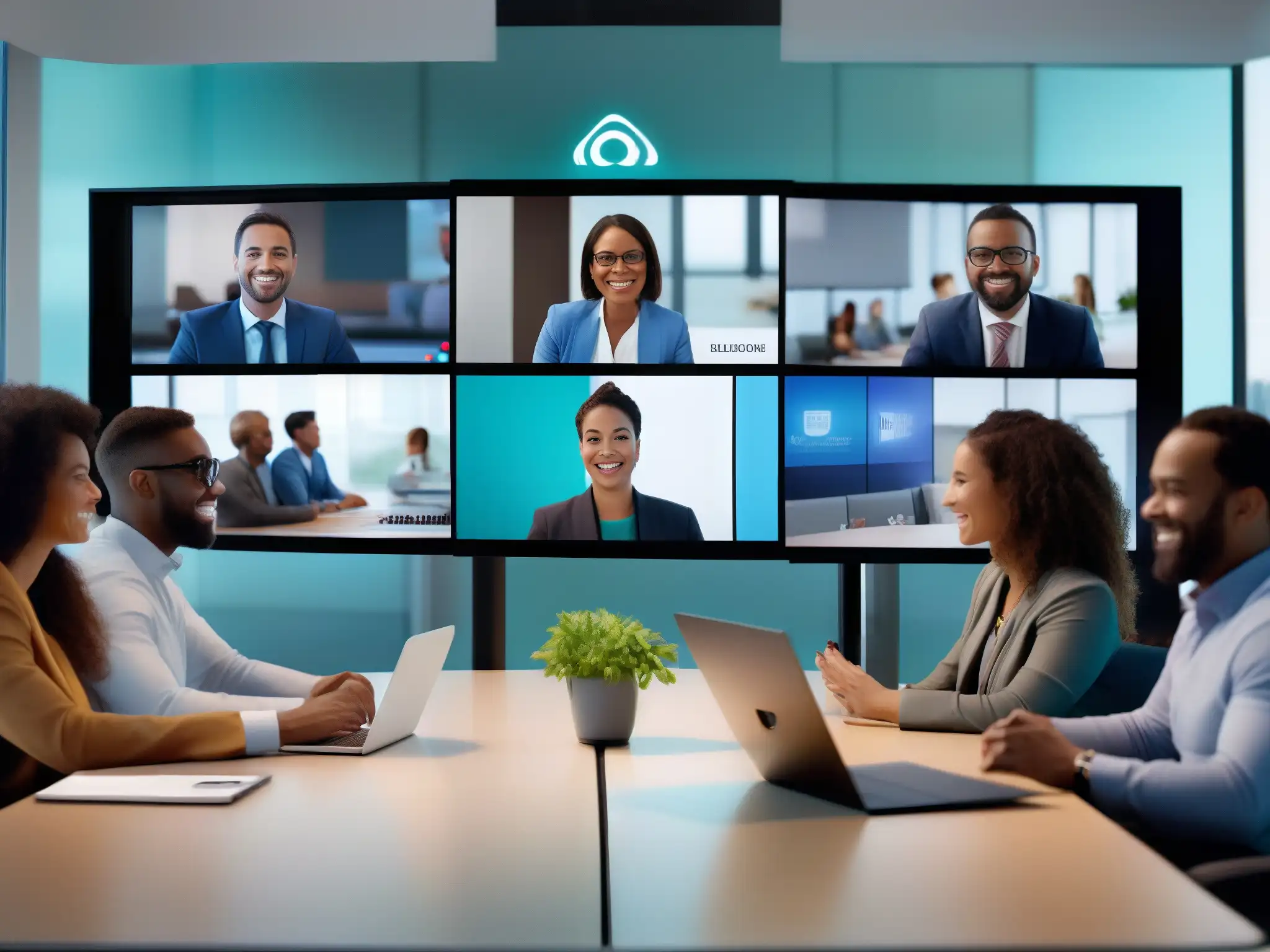 Videoconferencia Cisco: Colaboración moderna y eficiente Empleados de Cisco en videoconferencia 8k, mejorando comunicación interna