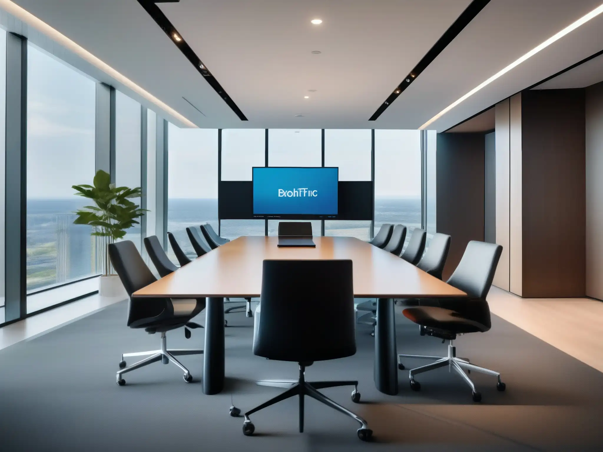 Videoconferencia de alta calidad en entorno corporativo Un entorno corporativo moderno y sofisticado con una eficiente videoconferencia profesional