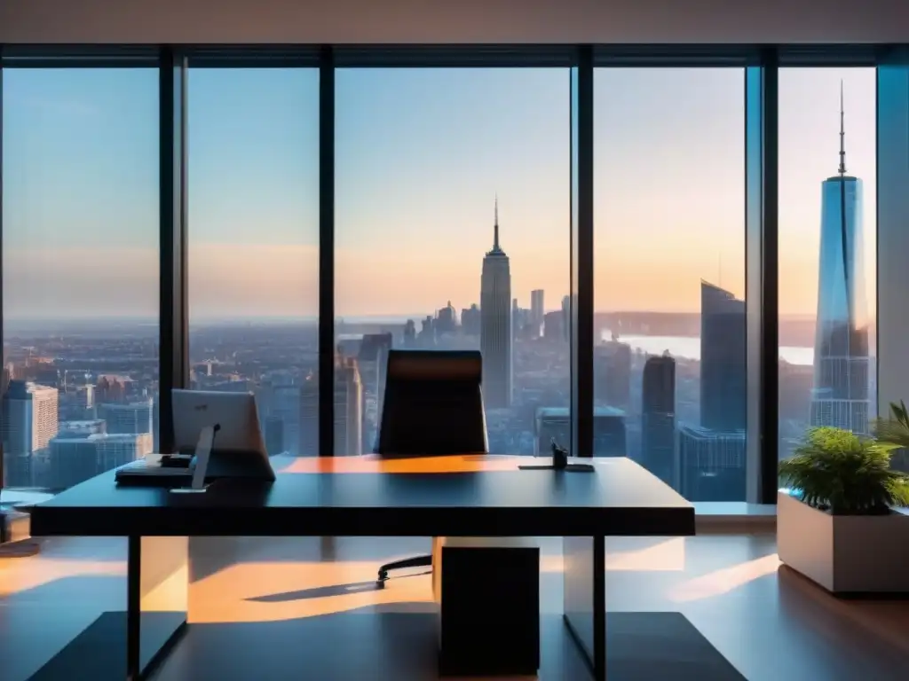 Oficina moderna con vista a la ciudad: Microsoft Teams en acción Entorno de oficina moderno con videoconferencia integrada y fondo virtual