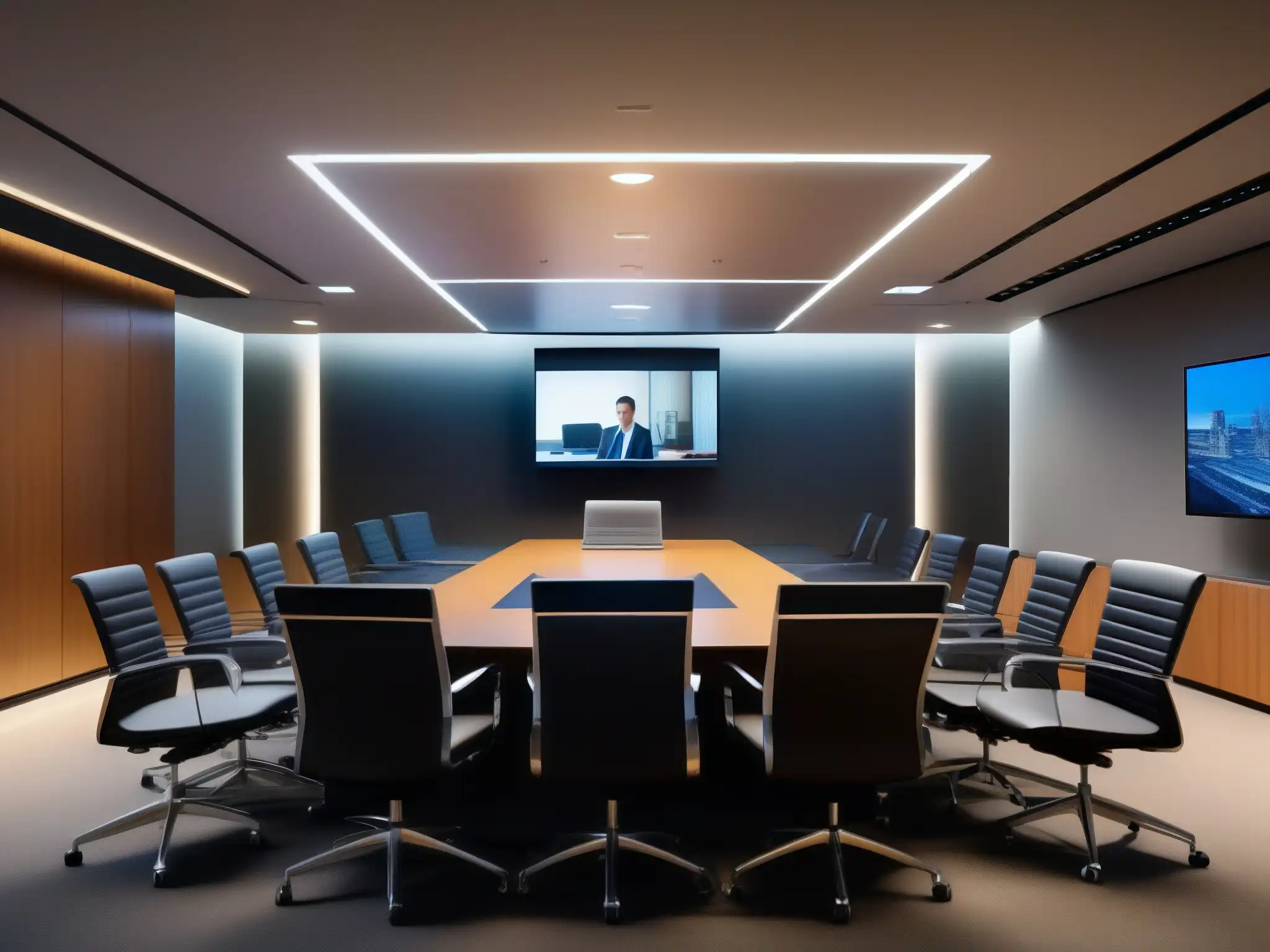 Sala de conferencias moderna y tecnológica Un entorno profesional con duración óptima videoconferencia profesional, equipado con tecnología de vanguardia y un ambiente moderno y elegante