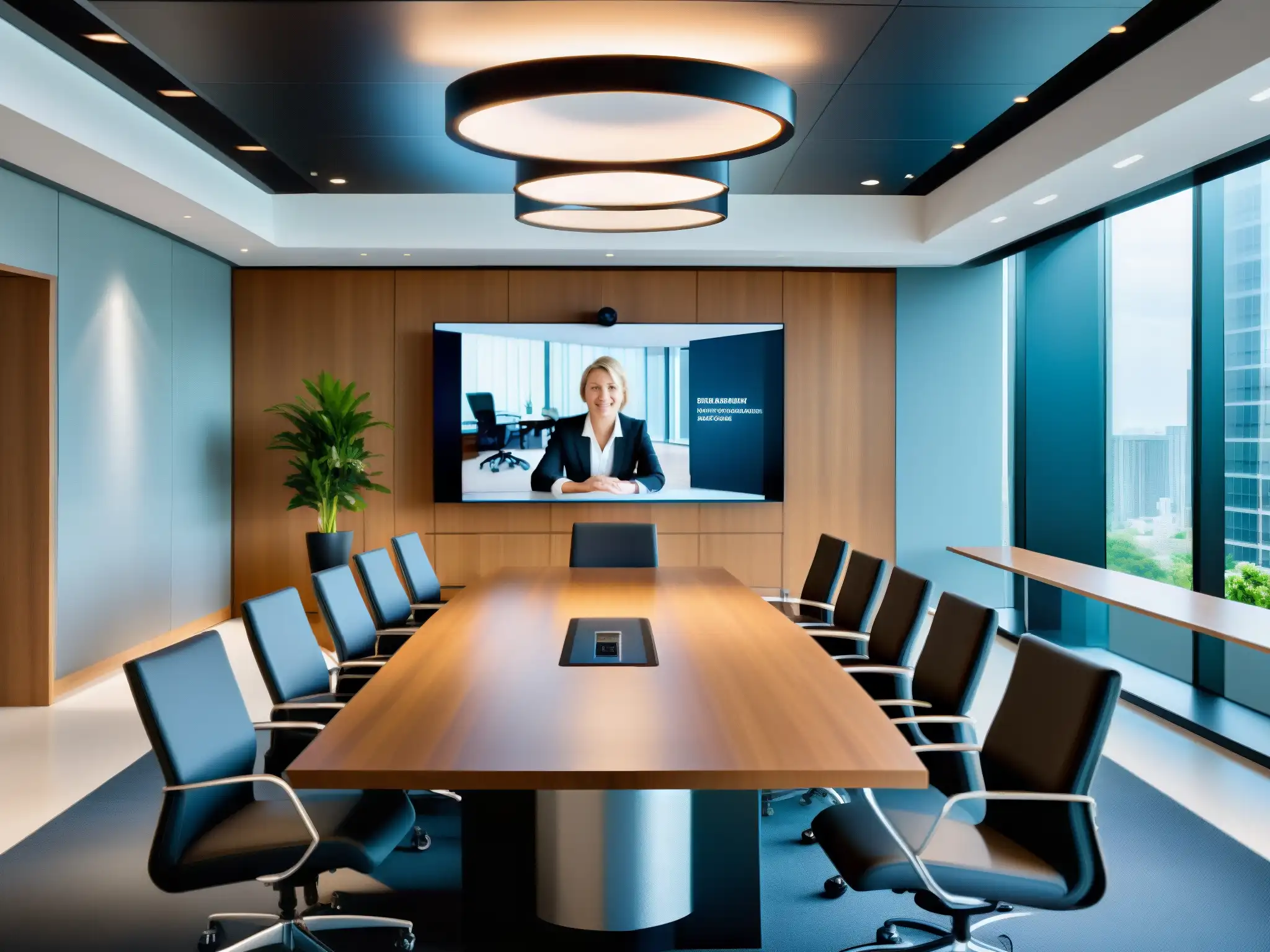 Sala de reuniones moderna para videoconferencias Un entorno profesional y eficiente para videoconferencias, optimizando rendimiento y calidad