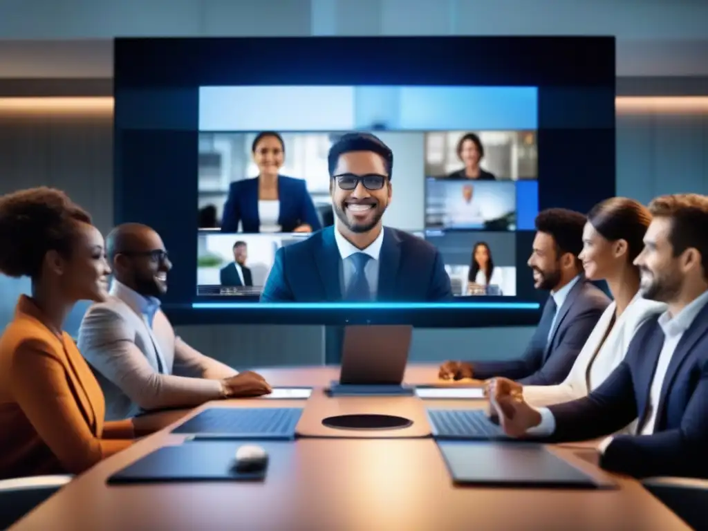 Conferencia virtual profesional: dinámica y eficiente Un entorno de videoconferencia profesional con una diversa interacción de usuarios