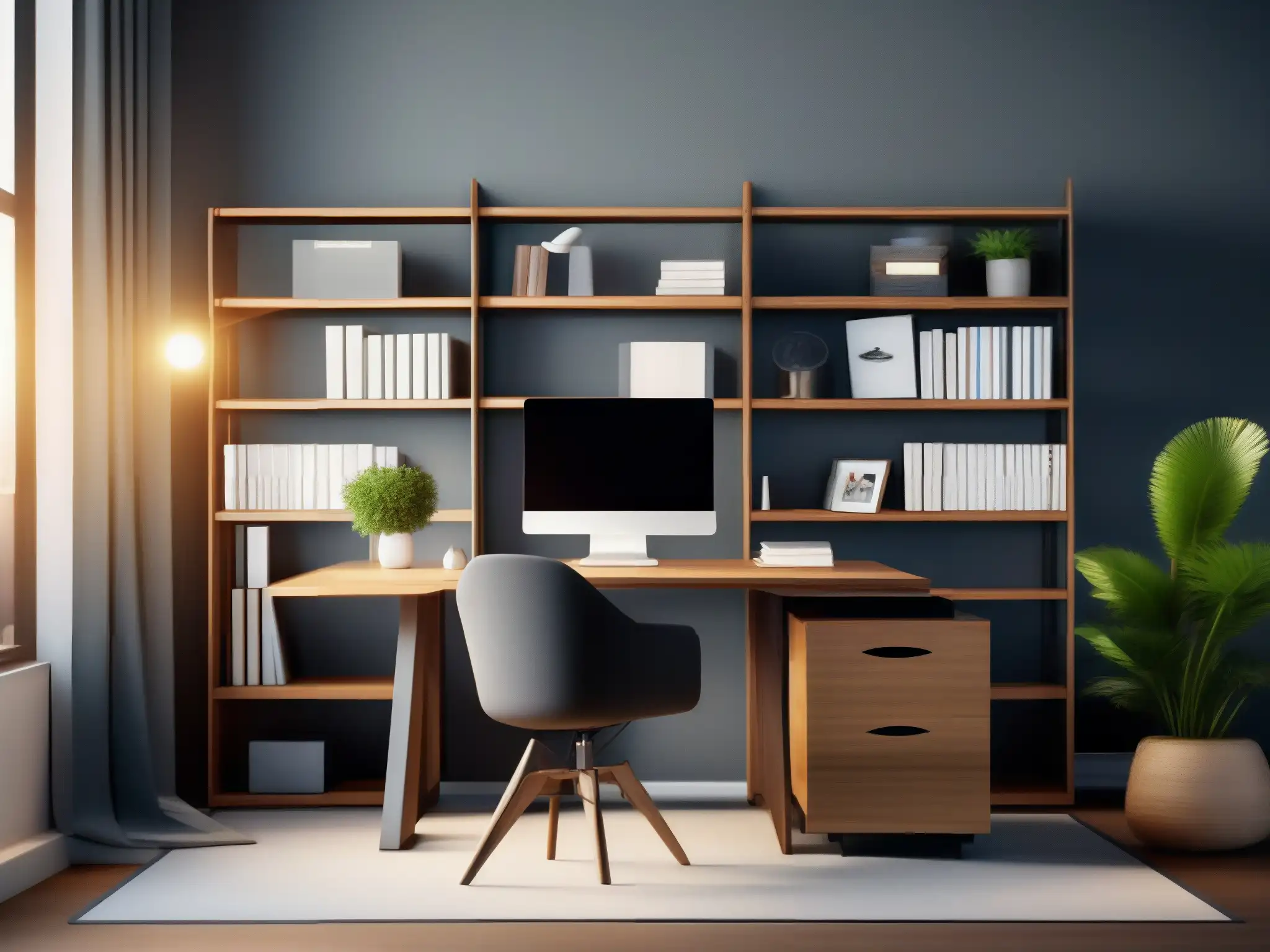 Fondo virtual de oficina moderna y profesional Un entorno virtual con una oficina moderna y profesional para videoconferencias