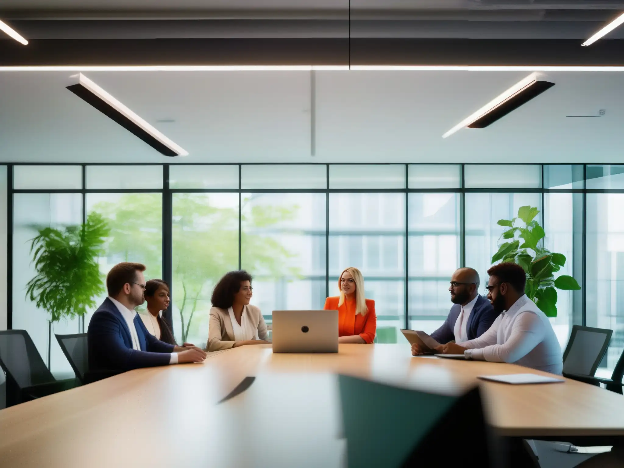 Videoconferencia ágil: equipo diverso impulsa la innovación Un equipo diverso colabora con energía enfocada en videoconferencias, utilizando Metodologías Ágiles para impulsar la productividad e innovación
