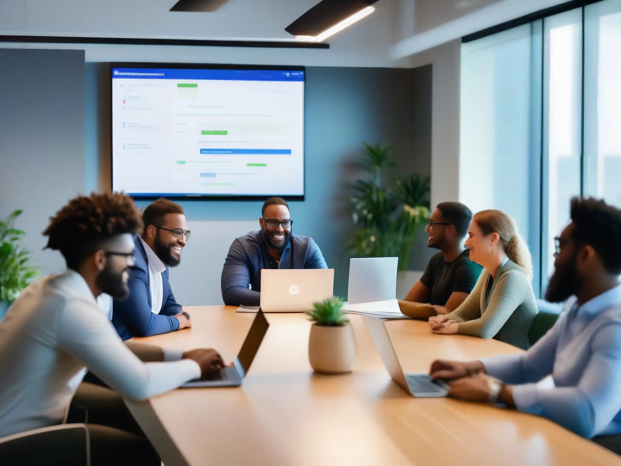 Equipo ágil utiliza Jira y Zoom en reunión productiva Equipo diverso colabora con Jira y Zoom en oficina moderna, creando atmósfera de innovación y productividad