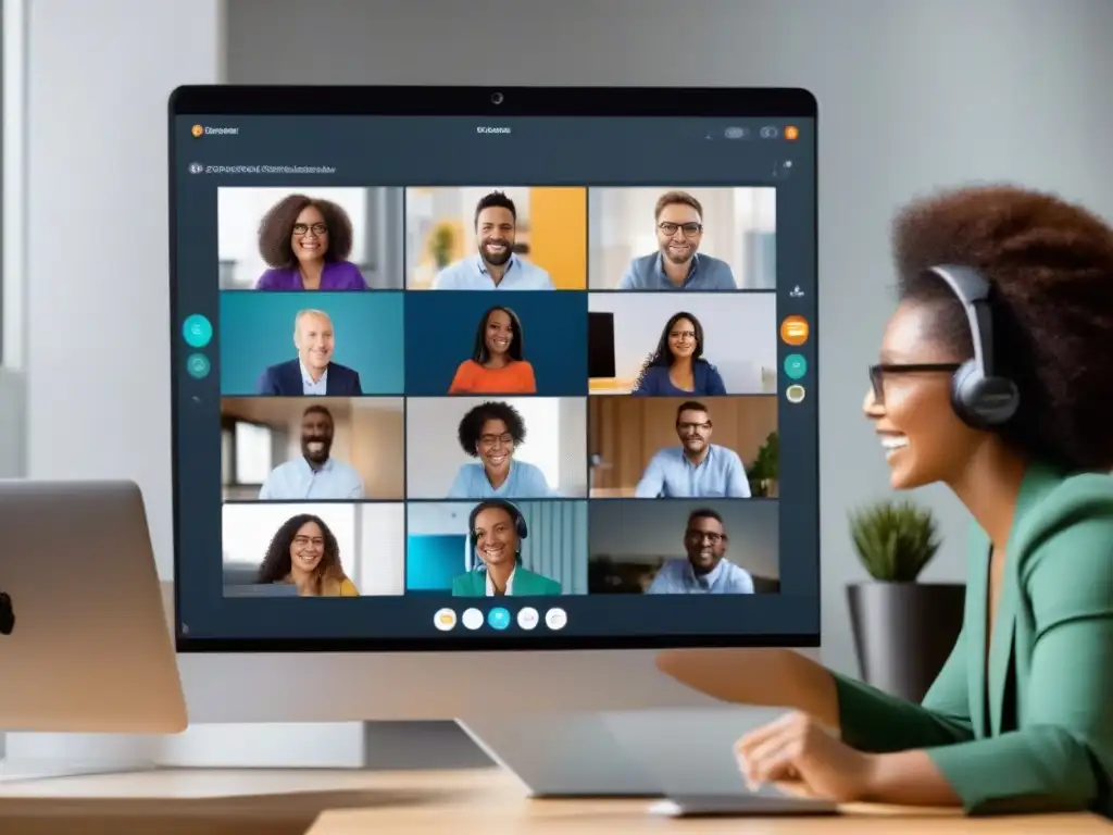 Equipo remoto: Colaboración eficiente en GoToMeeting Un equipo diverso colabora de manera eficiente en GoToMeeting, mejorando la productividad de equipos remotos